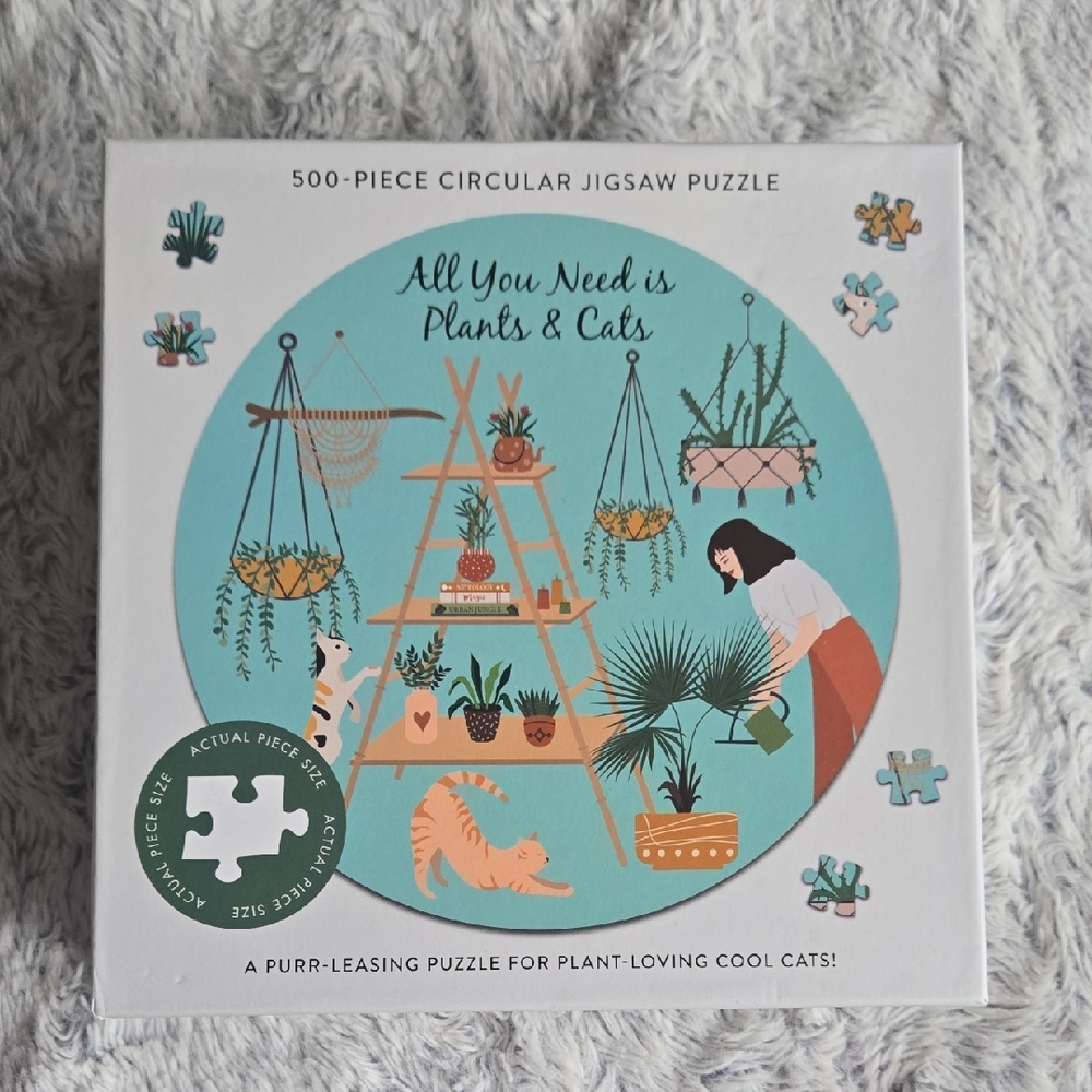 All You Need Is Plants & Cats 500-Piece Circular Jigsaw Puzzle NEW